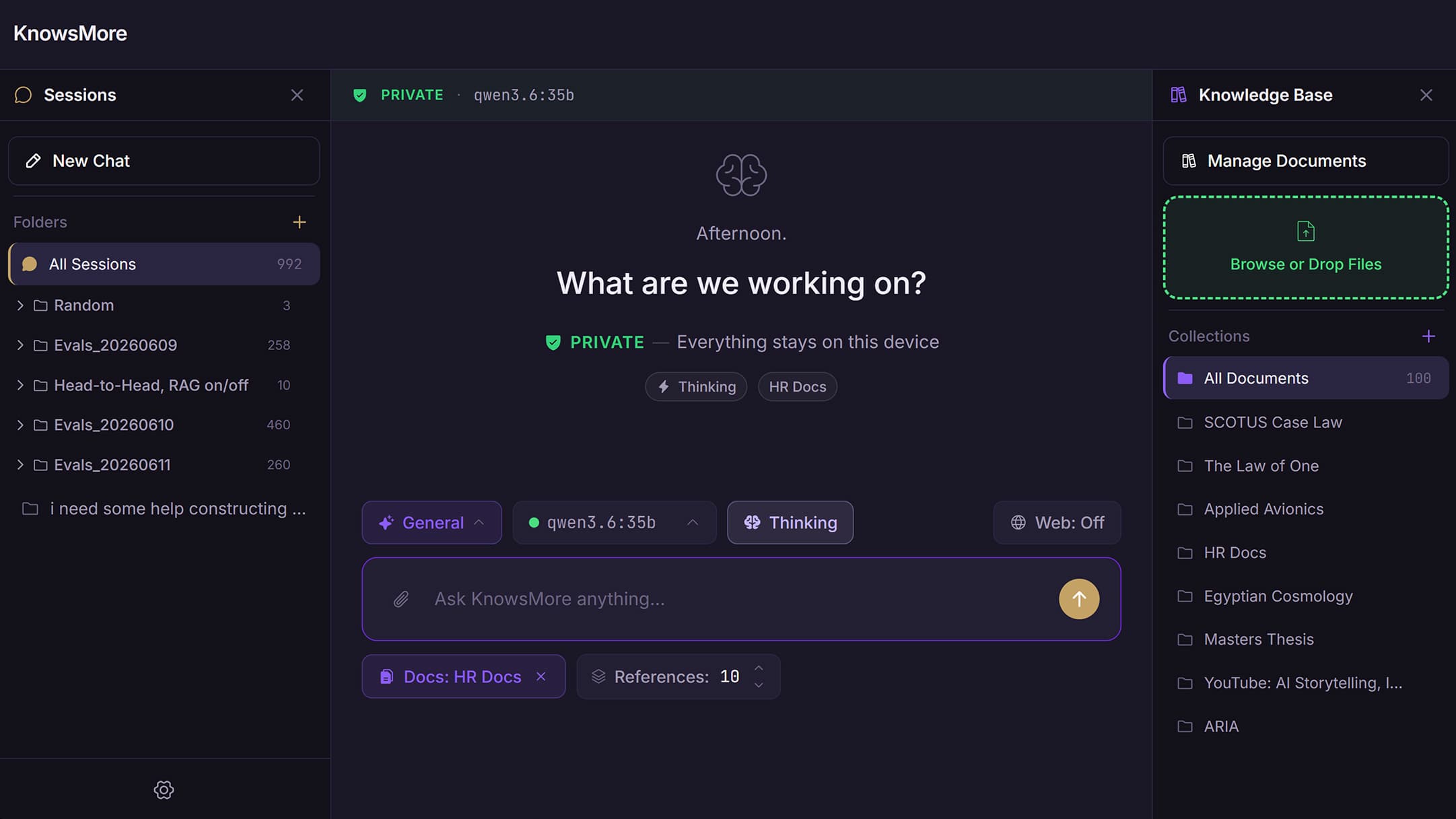KnowsMore chat interface